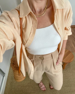 Camisa Oversized Linho Bege - comprar online