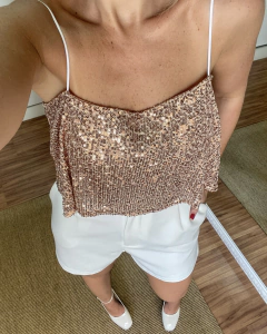 Blusa Cropped Paetê Rosê - BUCCHI STORE
