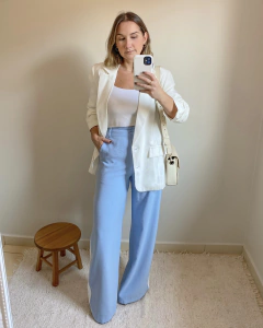 Calça Wide Leg Sport Azul Serenity - BUCCHI STORE