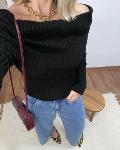 Blusa Tricot Ombro a Ombro Preta - comprar online