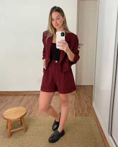 Blazer Xadrez Vichy Vinho - BUCCHI STORE