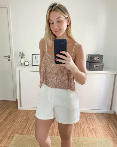 Blusa Cropped Paetê Rosê - loja online