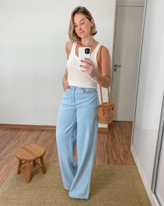 Calça Wide Leg Jeans Claro - loja online
