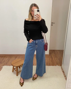 Blusa Tricot Ombro a Ombro Preta