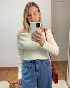 Blusa Tricot Ombro a Ombro Off White - BUCCHI STORE