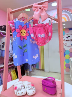 Vestido flor única c/ calcinha baby
