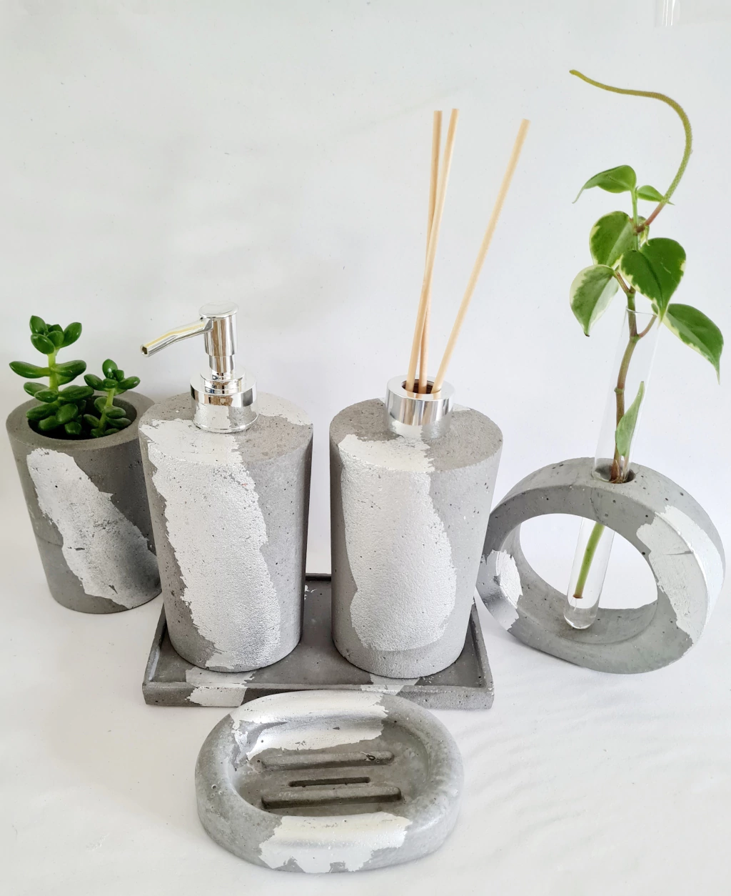 Kit Lavabo/banheiro Prata 06 Peças com Bandeja 11x19