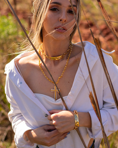 Pulseira dupla em elos, com placa ore, espere e confie, com fecho de imã - comprar online