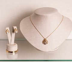 Conjunto de brinco + colar em gota de zirconia cristal