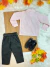 Conjunto Infantil Camisa Listrada Salmão e Calça Preta Cinto - comprar online