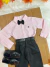 Conjunto Infantil Camisa Listrada Salmão e Calça Preta Cinto - loja online