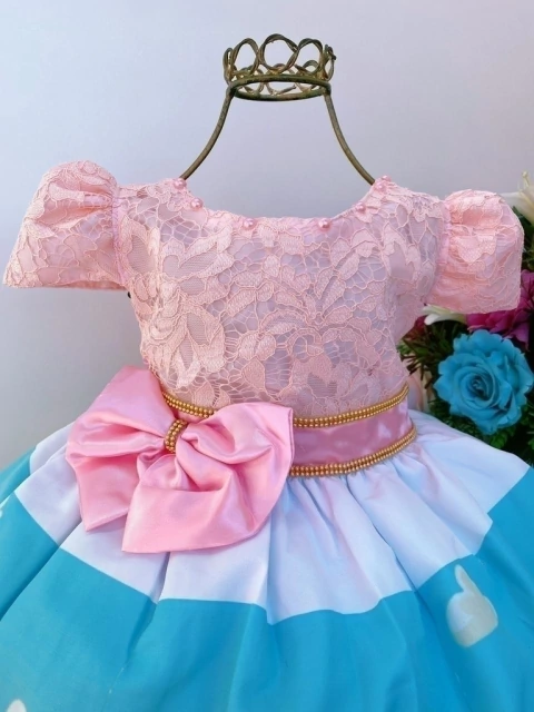 Vestido Infantil Bolofofos Renda Rosa Cinto Strass