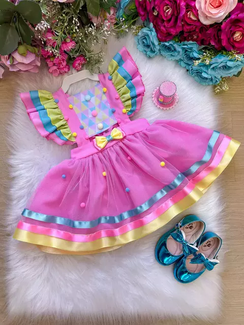 Romper/Vestido Princesa Circo -Doces -Doceria - Candy Rosa