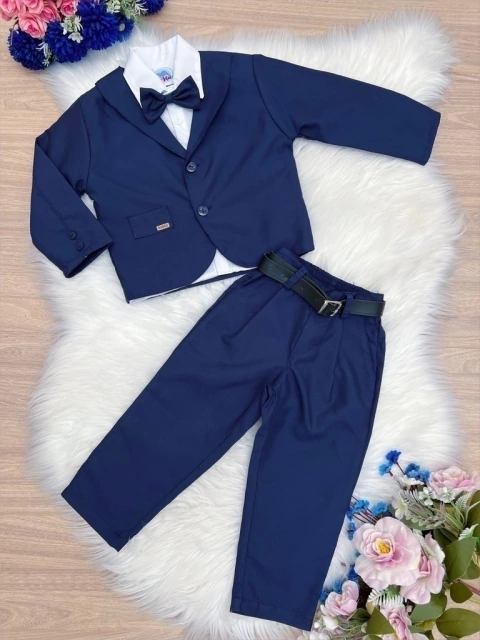 Terno Social Com Calça Azul Marinho Camisa Branca Gravata 6 ao 12