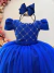Vestido Infantil Longo Azul Royal C/ Strass e Pérolas Damas