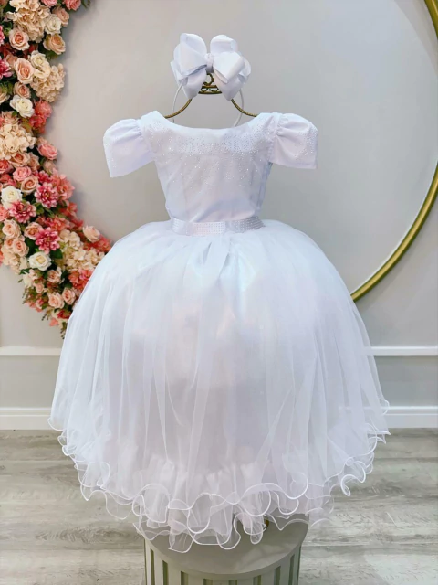 Vestido Infantil Branco C/ Strass Casamentos Luxo Marca: Enjoy