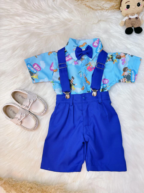 Conjunto Meninos Circo Azul Com Short Susp.e Camisa