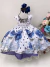 Vestido Infantil Branco Floral Azul Bolas Cinto Pérolas - comprar online