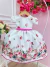Vestido Infantil Branco Florido Pink e Cinto Strass Pérolas - cade meu castelo