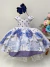 Vestido Infantil Branco Floral Azul Bolas Cinto Pérolas - loja online