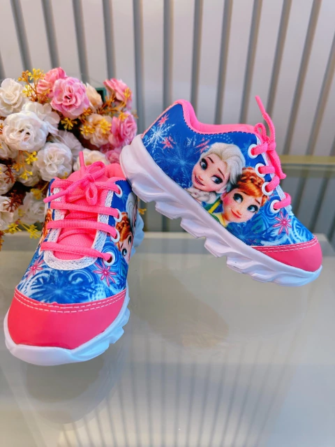 Tênis Meninas Temático Frozen Elsa e Anna Rosa Com Leds