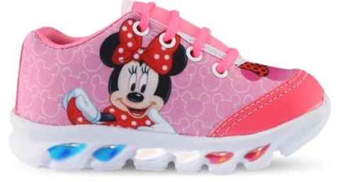 Tênis Meninas Temático Minnie Rosa Com Leds