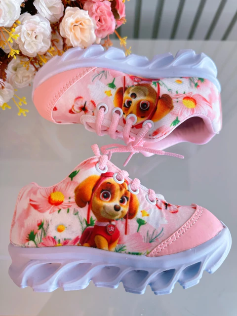 Tênis Meninas Temático Patrulha Canina Sky Rosa Com Leds