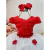 Vestido Infantil Vermelho e Off C/ Apliques Daminhas Festas - comprar online
