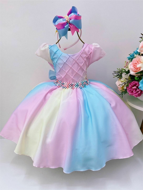 Vestido Infantil Chuva de Amor Colorido Circo Cinto Pérolas