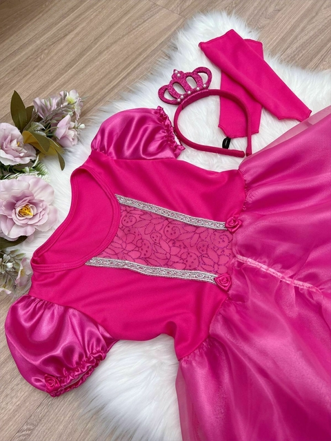 Fantasia Infantil Princesa Barbie Aurora Pink Tiara e Luva Sku: 4009PN
