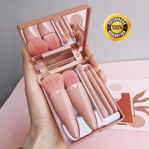 MINI ESPELHO DE MAQUIAGEM PORTÁTIL COM 5 PINCÉIS ULTRA MACIO | Imperdível