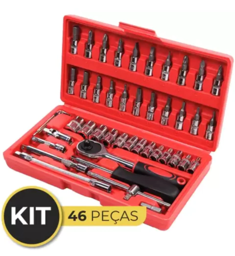 46 Peças | Maleta completa com catraca reversível e soquetes