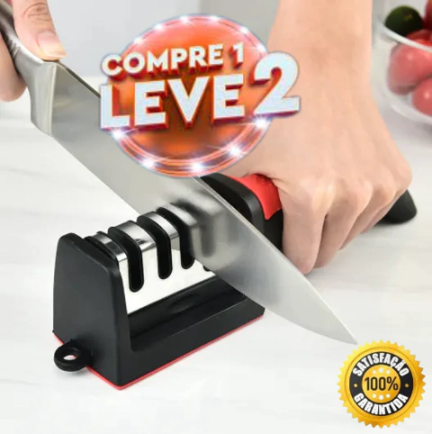 Afiador De Facas Em Aço Inox Com 3 Afiadores Profissionais e Base Emborrachada