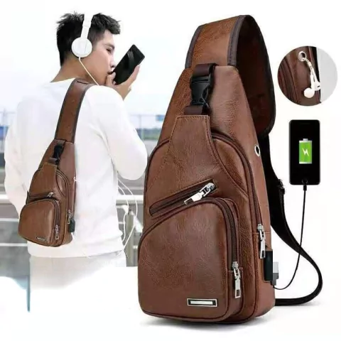 Mochila Masculina de Couro USB + Frete Grátis