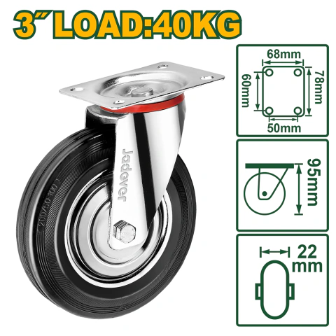 Rueda Giratoria H95 Ø75 40kg Jadever JDJL3332