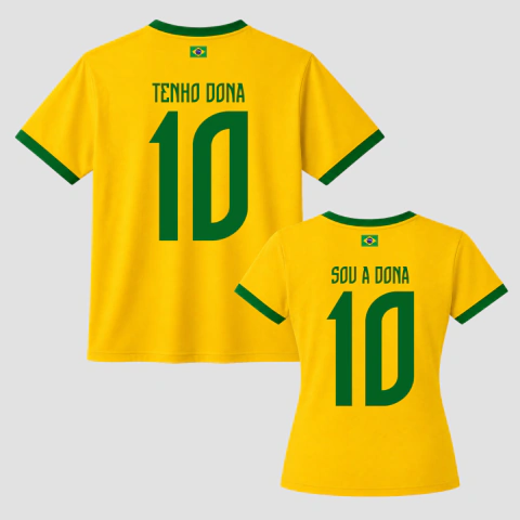 Combo Camiseta Casal Torcida do Brasil - Tenho Dona, Sou a Dona - Com Nome e Número | Zoe Influence