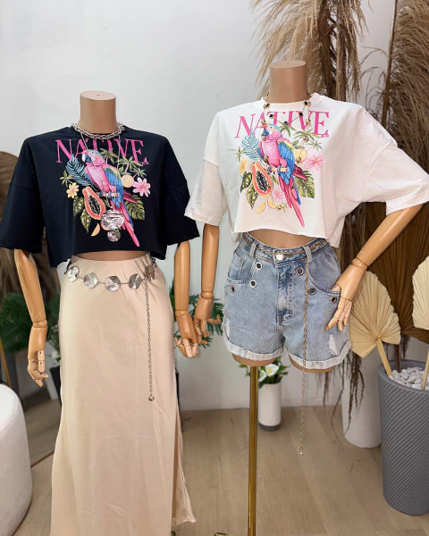 Cropped oversized 100% algodão tropical - comprar online