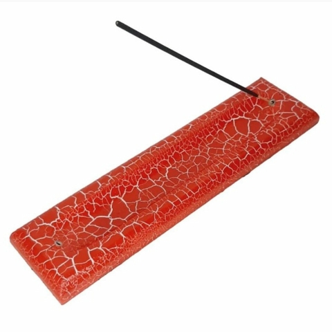 Incensário Madeira Craquelê Duplo Horizontal Vermelho