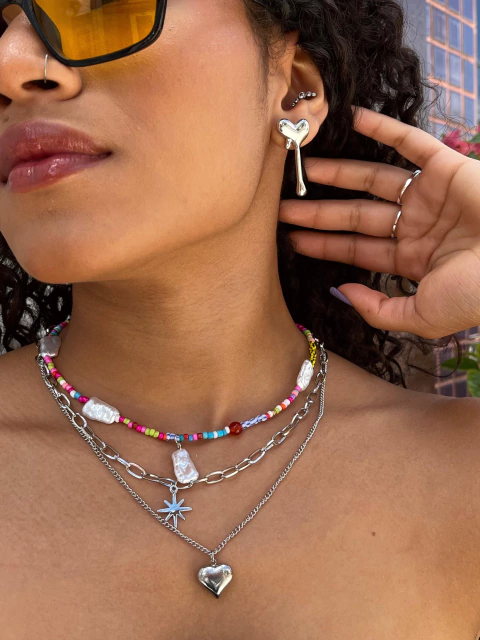 Colar triplo color Prata - Aço Inox - comprar online