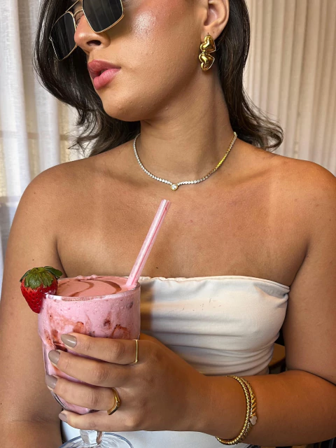 Colar Riviera Coração Dourado - Aço Inox