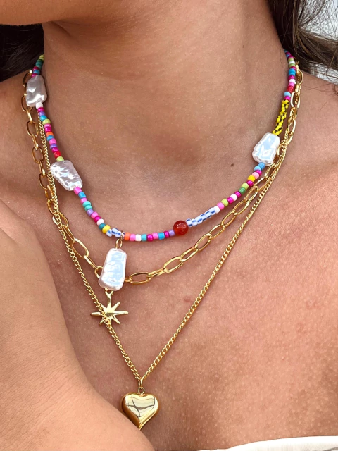 Colar triplo color Dourado - Aço Inox - comprar online