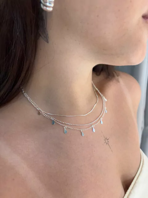 Colar Triplo Gotas - Prata