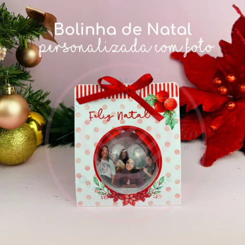 Bolinha de Natal Personalizada com Foto + Caixinha Pronta p/ Presentear