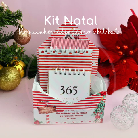 Kit Natal com Calendário + Kit Kat + Bloquinho Presente Especial Pronto Para Presentear