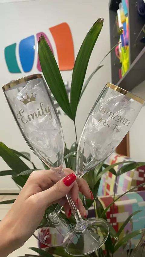 Taça de Champagne c/ Borda Metalizada 160ml Personalizada - comprar online