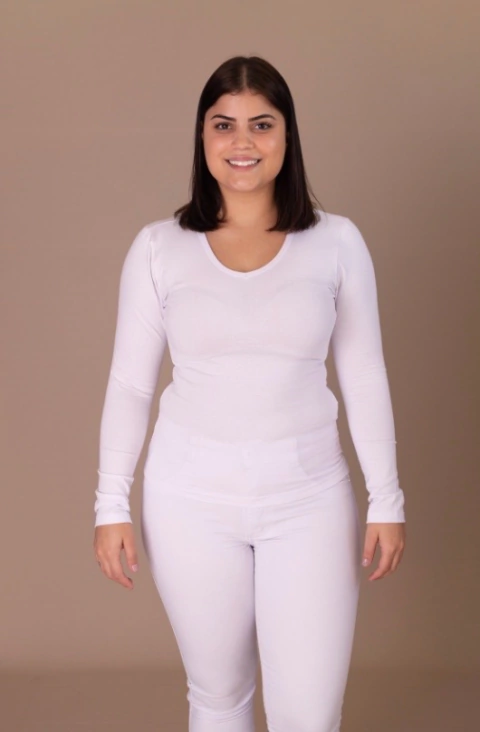 Blusa Baby Look Manga Longa