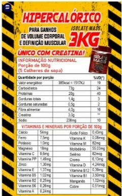 Hipercalórico Isolate Mass 3kg com CREATINA NUTRIACTION - MORANGO E BANANA - comprar online