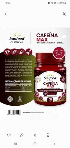 Cafeína max sunfood clinical 1500mg 60 caps