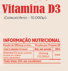 VITAMINA D3 (COLECALCIFEROL - 10.000UI) 250MG 60 CAPSULAS MULTI VITTA - comprar online