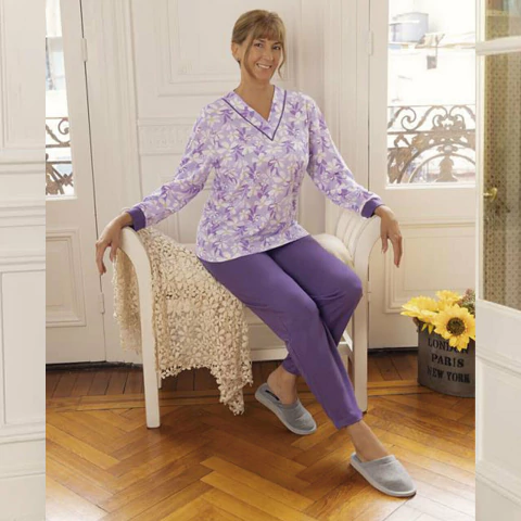 Pijama de algodón Floreado escote V (720-PIA)